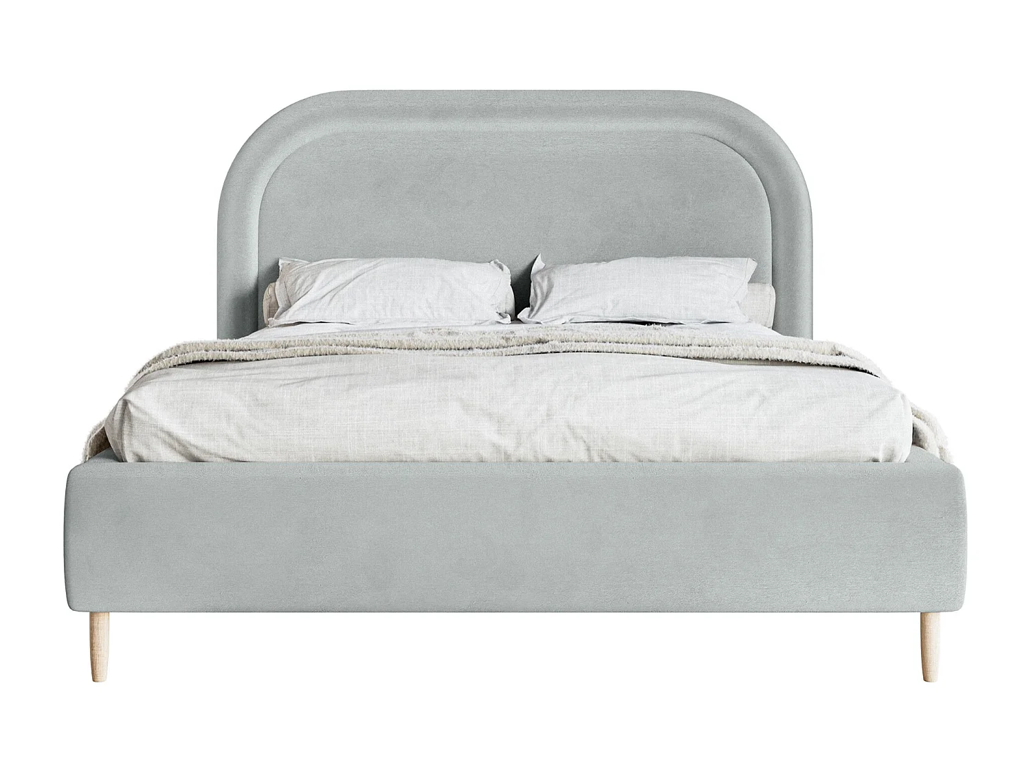 Tweepersoonsbed gestoffeerd - 160x200 cm - in waterafstotend parelgrijs fluweel - LOREO