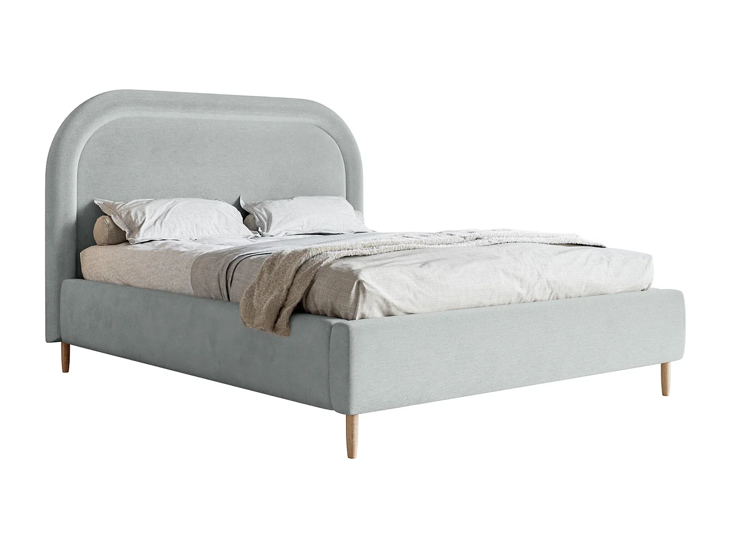 Tweepersoonsbed gestoffeerd - 160x200 cm - in waterafstotend parelgrijs fluweel - LOREO