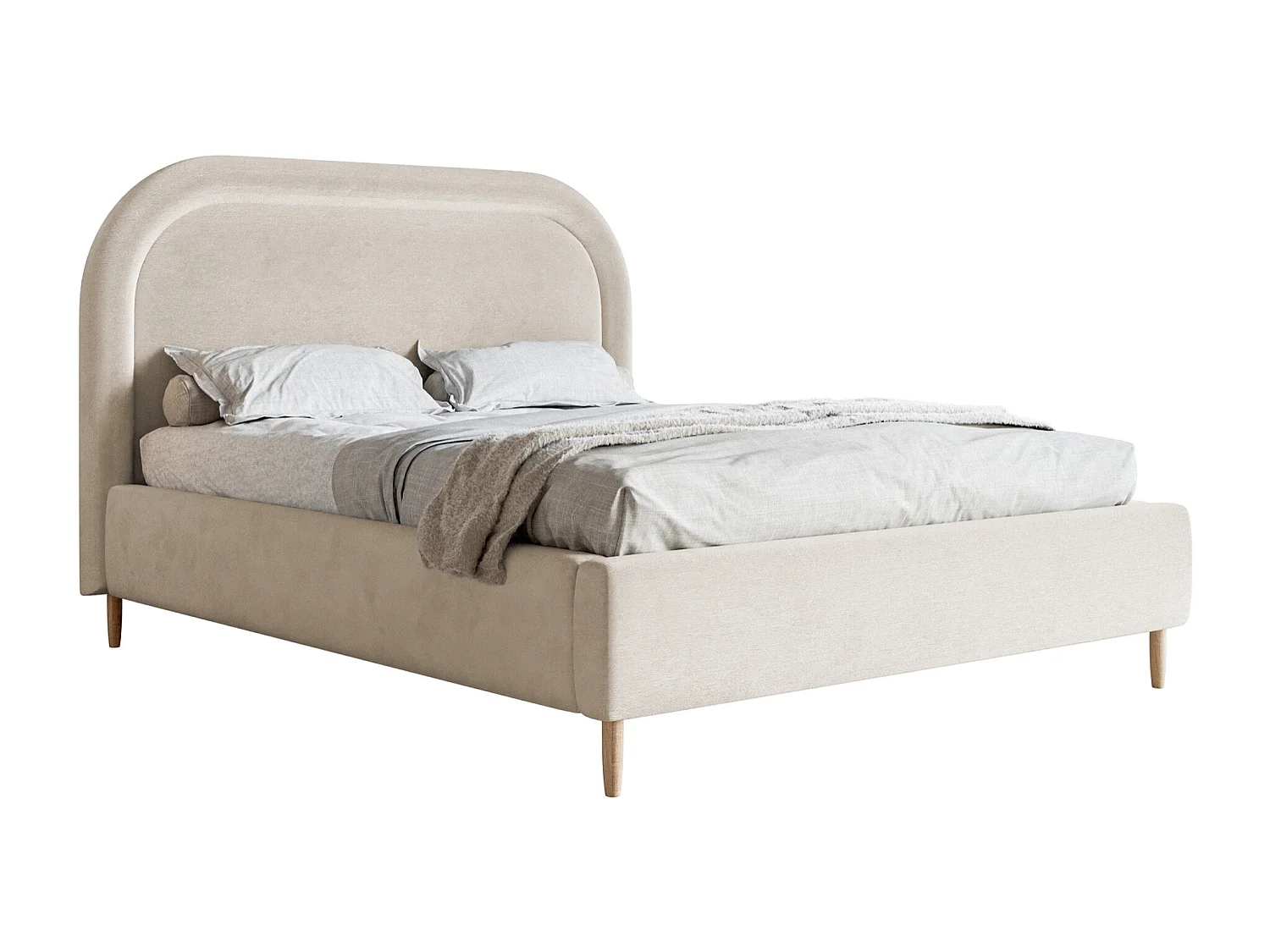 Lit capitonné double - 180x200 cm - en velours déperlant grège - LOREO