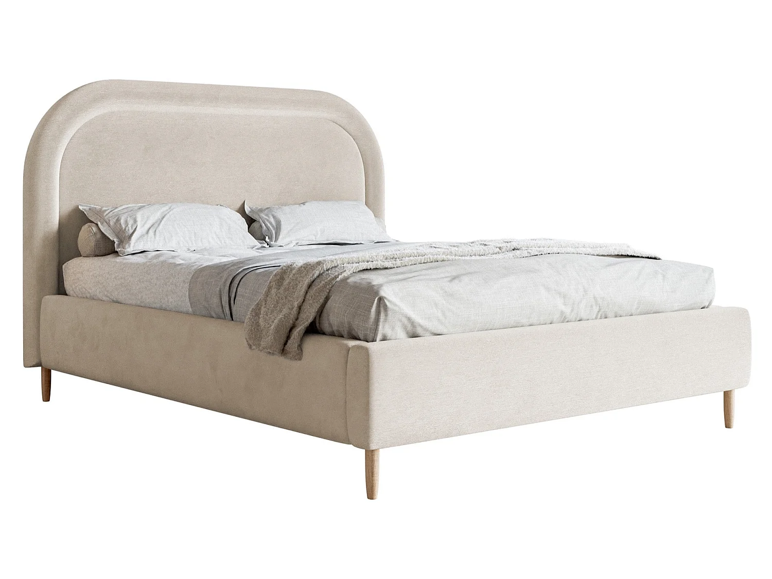 Lit capitonné double - 180x200 cm - en velours déperlant grège - LOREO