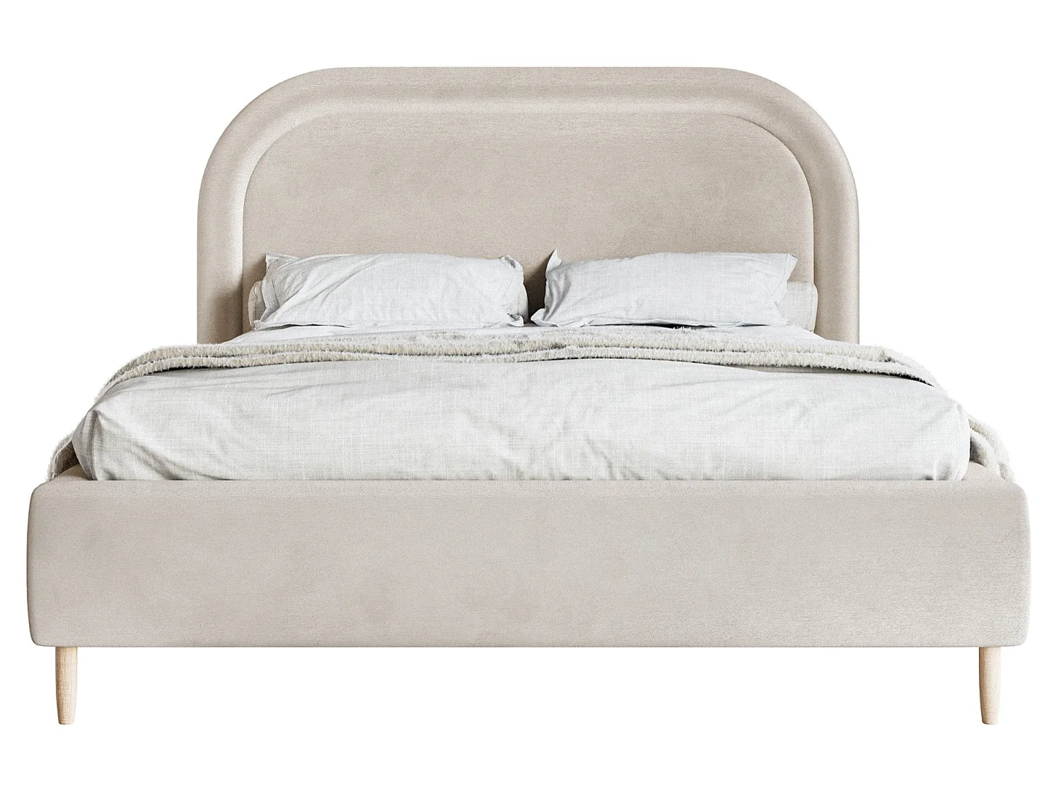 Lit capitonné double - 180x200 cm - en velours déperlant grège - LOREO