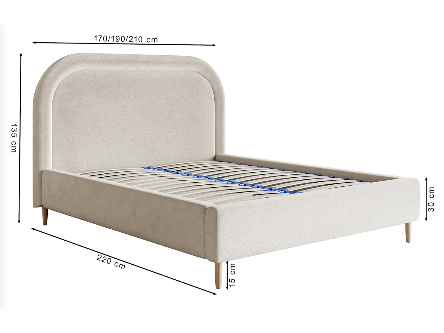 Tweepersoonsbed gestoffeerd - 180x200 cm - in waterafstotend greige fluweel - LOREO