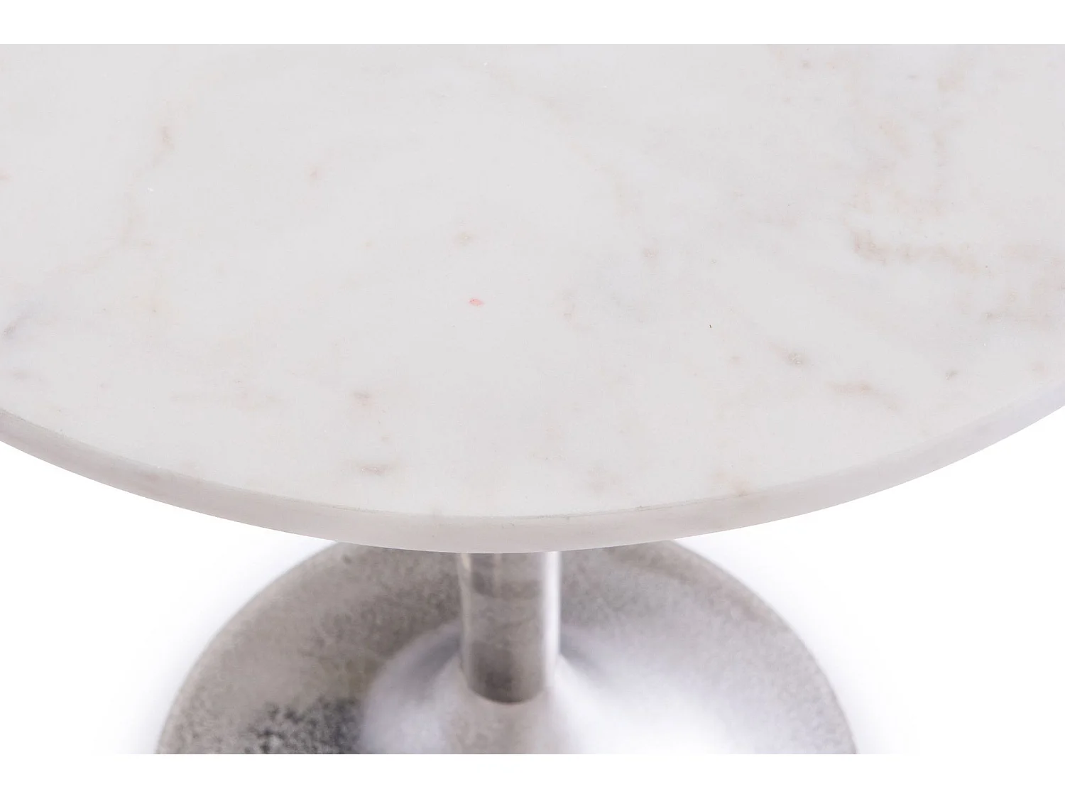 Bout de canapé tulipe en métal argenté et marbre blanc D46 - PLAKA