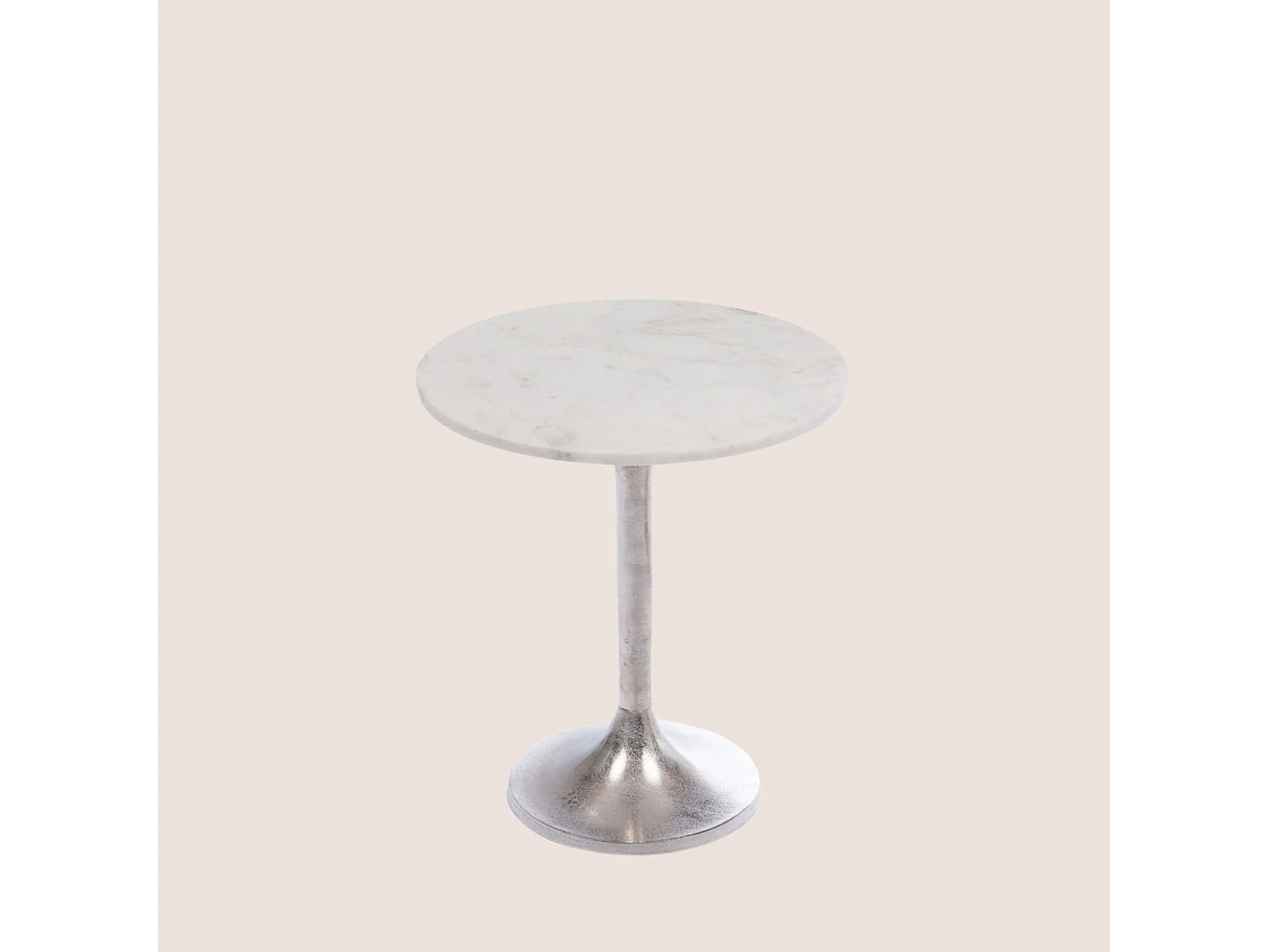 Bout de canapé tulipe en métal argenté et marbre blanc D46 - PLAKA