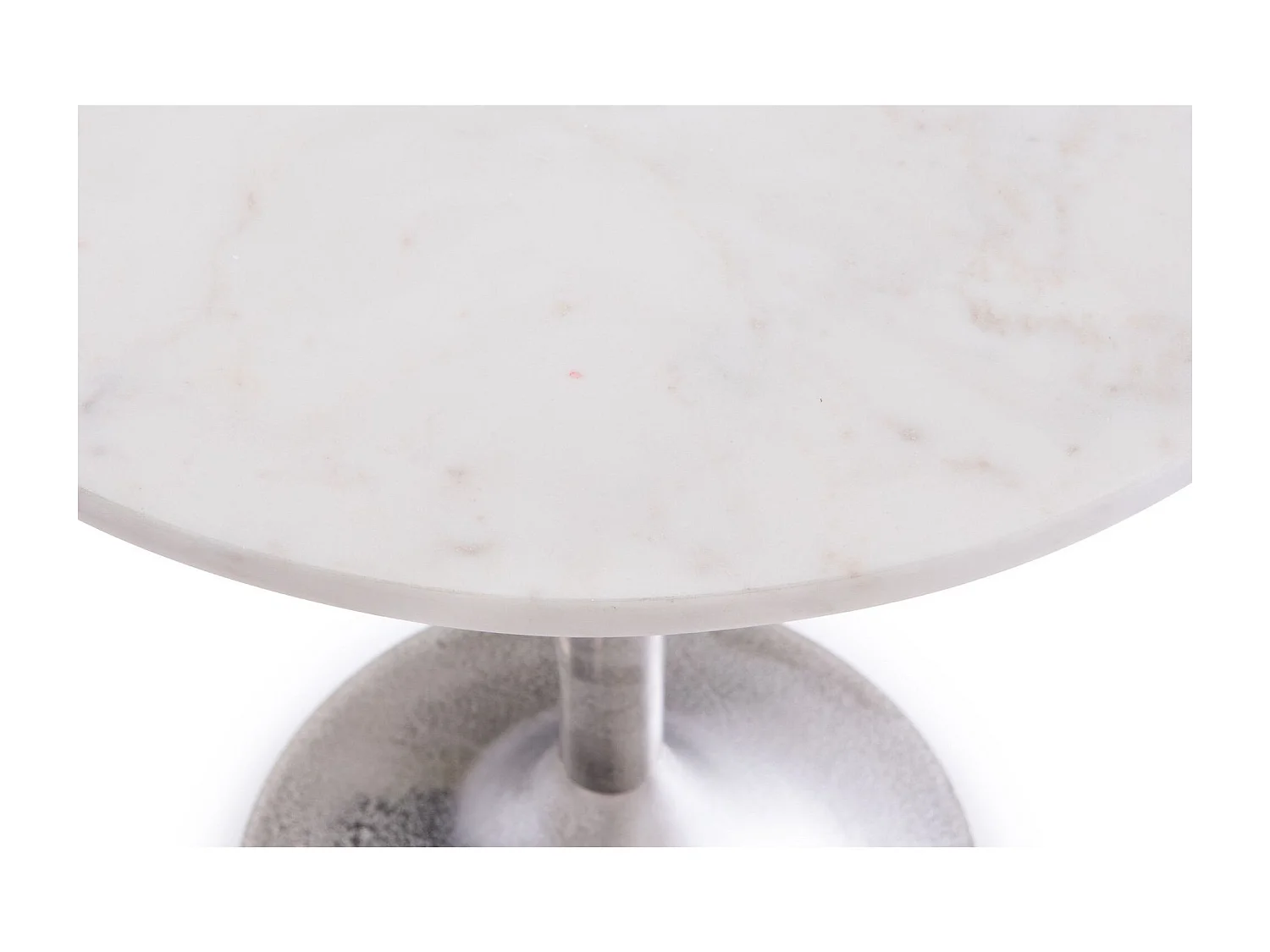 Bout de canapé tulipe en métal argenté et marbre blanc D46 - PLAKA