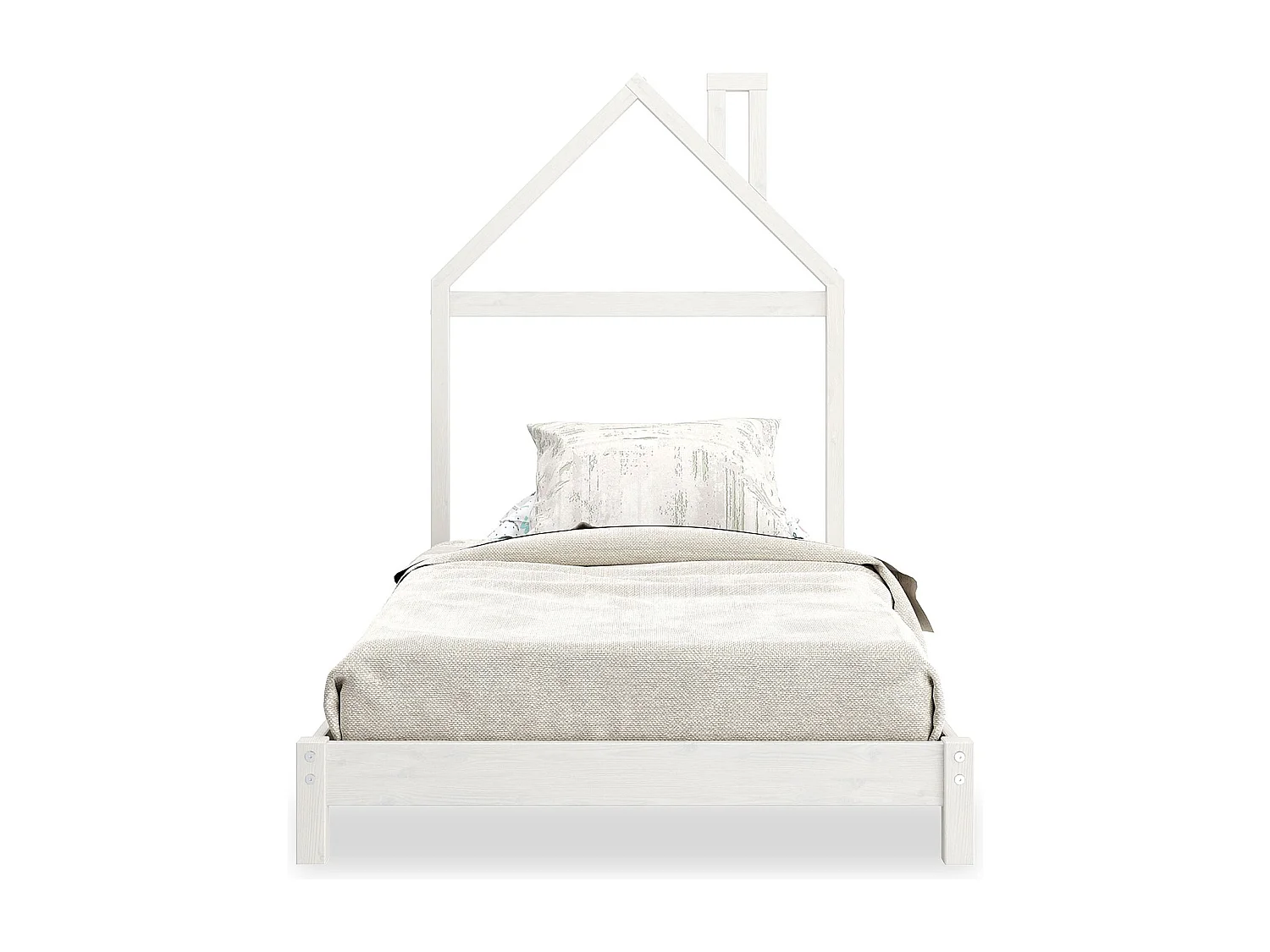 Lit enfant LIZ tête de lit en forme de maison, Lit au sol Montessori, Pour couchage 90 x 200 cm bois de pin massif, Blanc