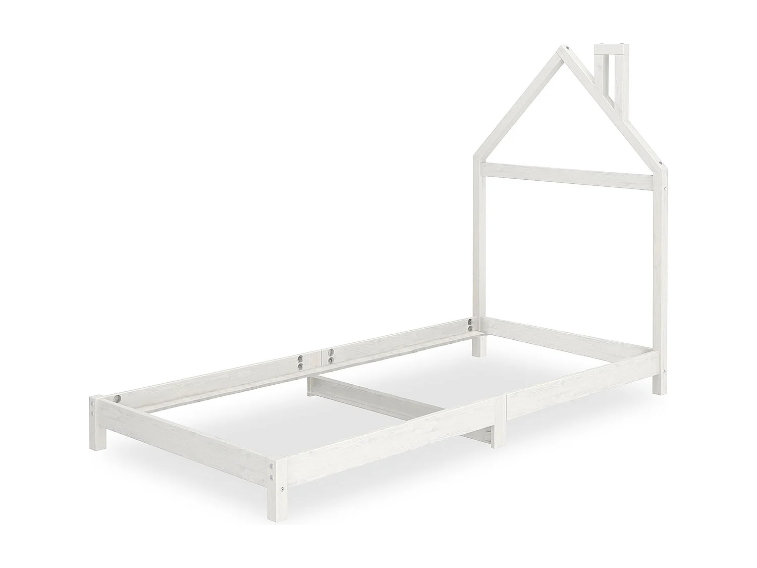 Lit enfant LIZ tête de lit en forme de maison, Lit au sol Montessori, Pour couchage 90 x 200 cm bois de pin massif, Blanc