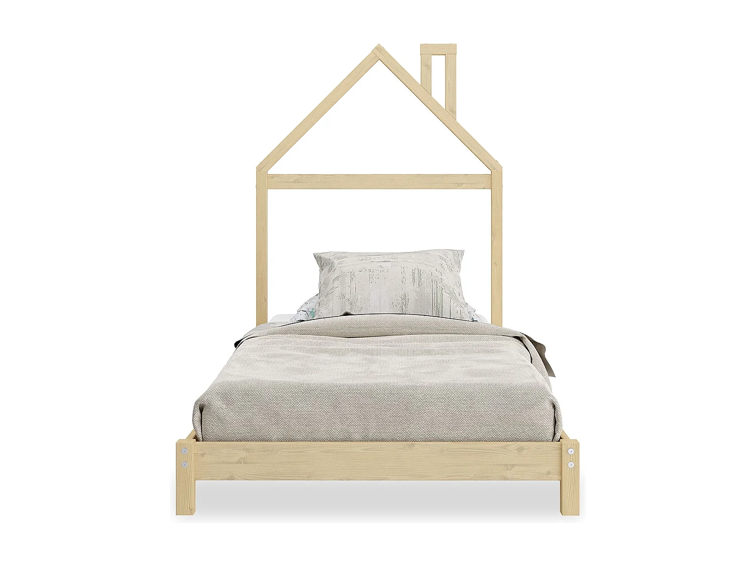 Lit enfant LIZ tête de lit en forme de maison, Lit au sol Montessori, Pour couchage 90 x 200 cm bois de pin massif, Coloris naturel
