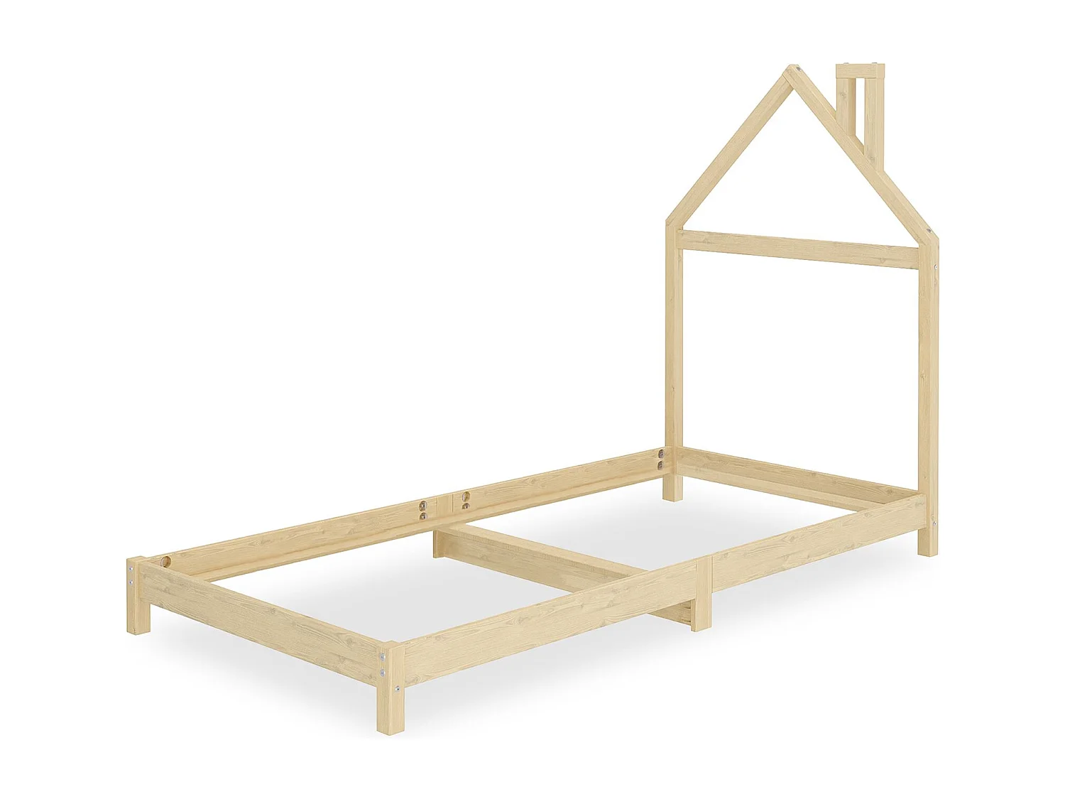 Lit enfant LIZ tête de lit en forme de maison, Lit au sol Montessori, Pour couchage 90 x 200 cm bois de pin massif, Coloris naturel