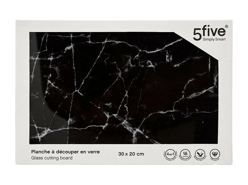 Planche à Découper en Verre "Marbre" 30cm Noir