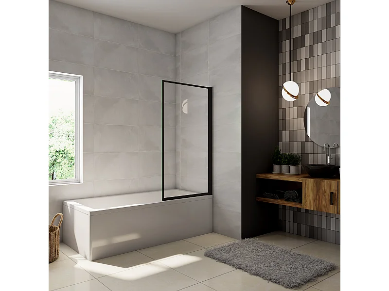 Mampara de Bañera borde de serigrafía negra Cristal Templado 4mm Tamaño:(780-800)x1400mm-AICA