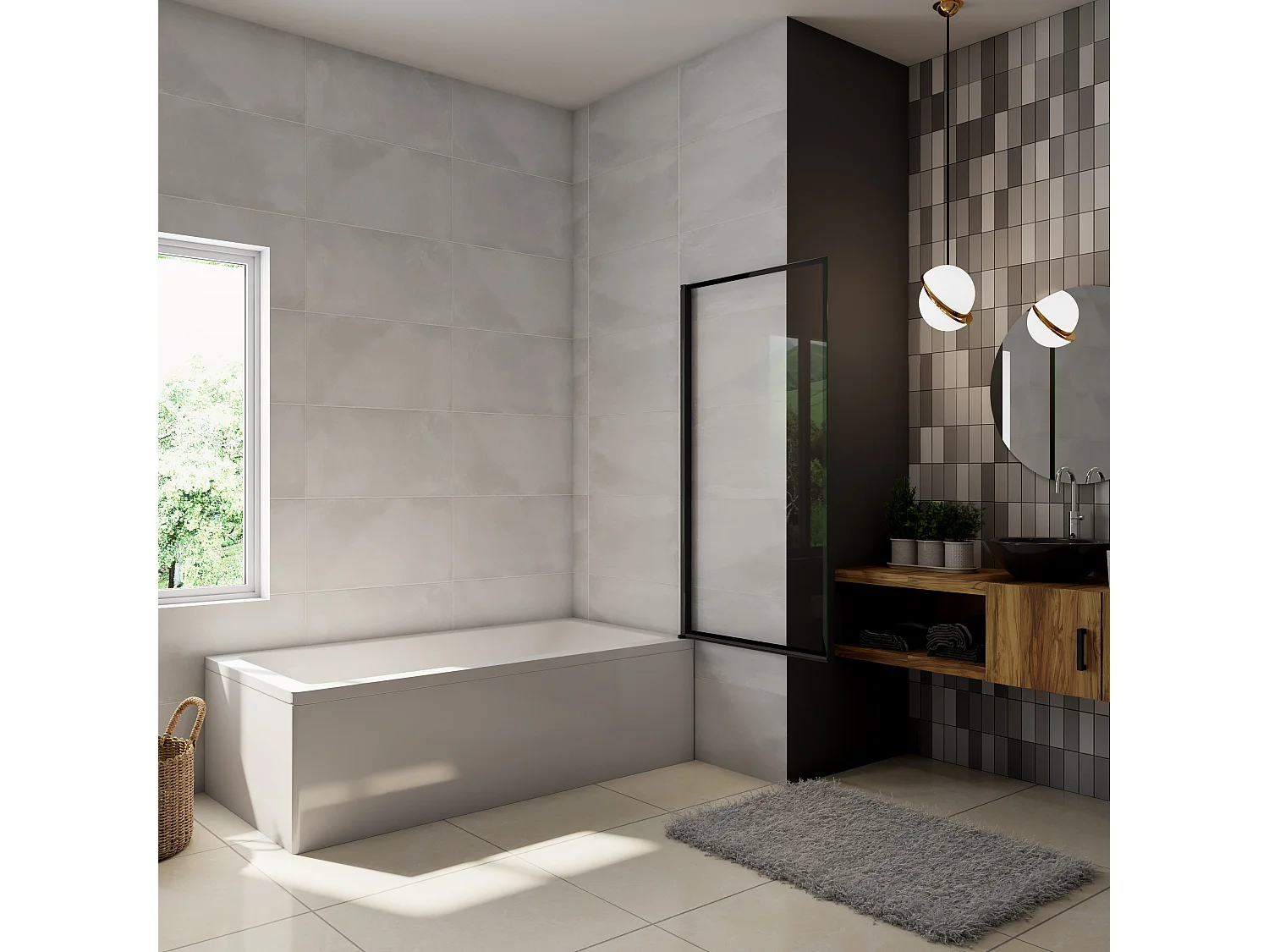 Mampara de Bañera borde de serigrafía negra Cristal Templado 4mm Tamaño:(780-800)x1400mm-AICA