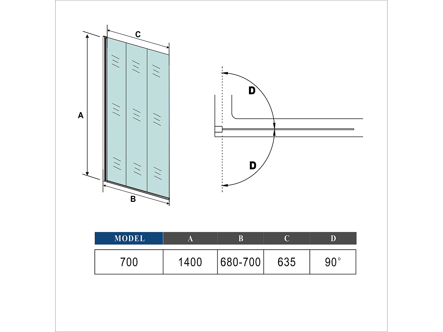 Mampara de bañera serigrafiada de líneas verticales negras Perfil Negro Mate Cristal Templado 4mm Tamaño:(780-800)x1400mm-AICA