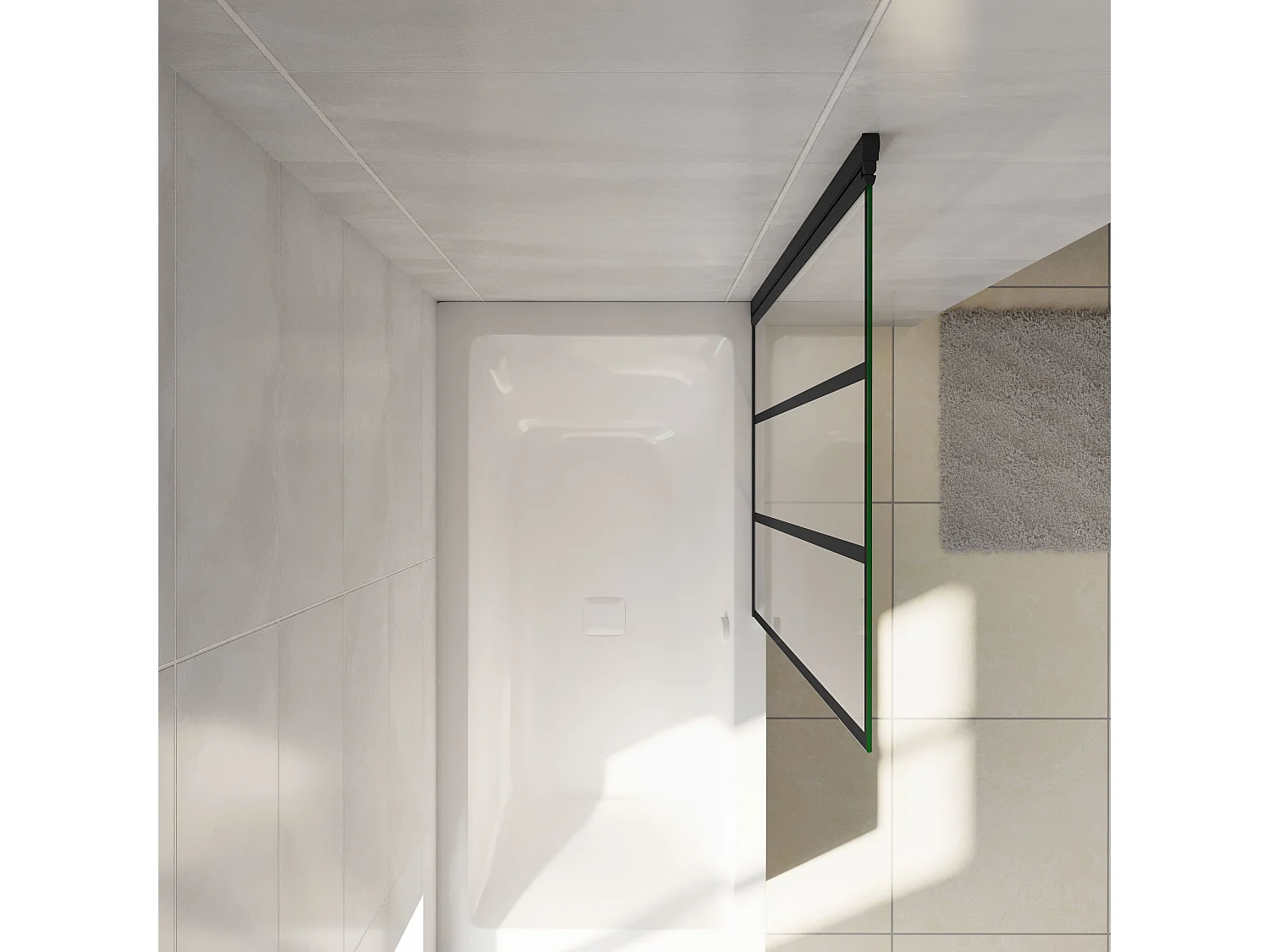 Painel de Banheira serigrafado com linhas verticais pretas Perfil preto mate Vidro temperado 4mm Tamanho:(680-700)x1400mm