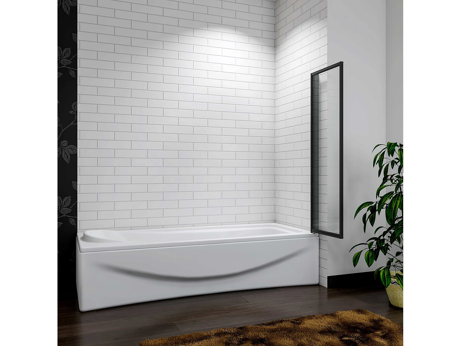 Mampara de Bañera 2 Hojas Plegables Vidrio Templado 4mm Perfil Negro Mate Tamaño:(890-900)x1400mm-AICA