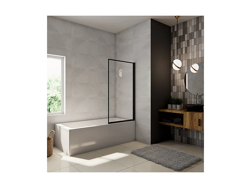 Painel de Banheira com rebordo em serigrafia preta Vidro temperado 4mm Tamanho:(680-700)x1400mm