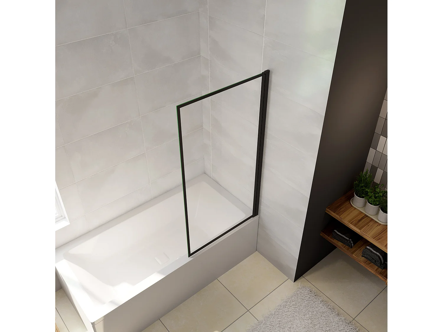 Mampara de Bañera borde de serigrafía negra Cristal Templado 4mm Tamaño:(680-700)x1400mm-AICA