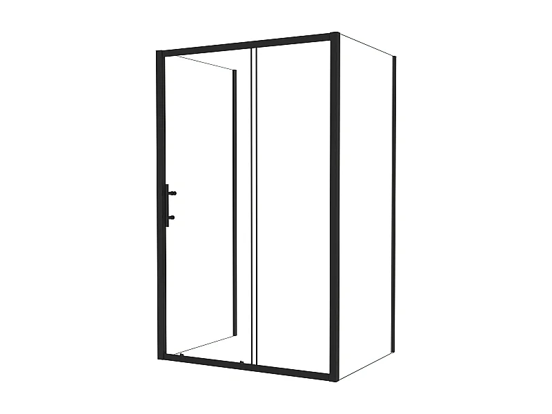 Porta de duche correr frontal e dois Painéis laterais vidro temperado 5mm Perfil preto mate (780-800)x(963-1003)x(780-800)x1850mm-AICA