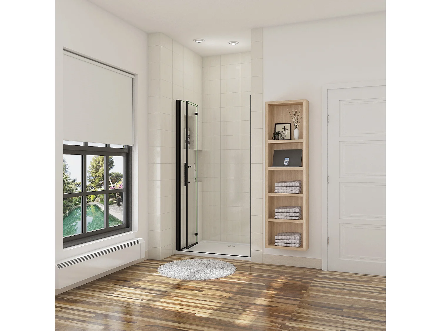 Porta de duche dois folhas rebatíveis Vidro temperado Easyclean de 5mm com perfil preto mate Tamanho:(1186-1216)x1900mm-AICA