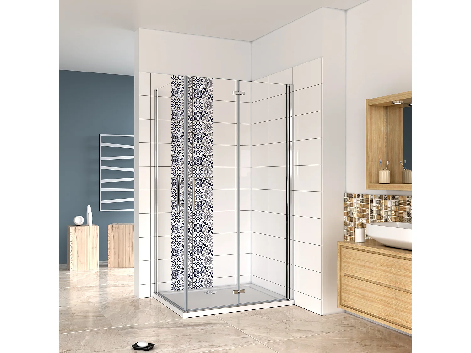 AICA Mampara de Ducha Cuadrada Angular Combinada con Mampara Abatible y Plegable de Vidrio Antical de 6mm (830-850)x(830-850)x1950mm