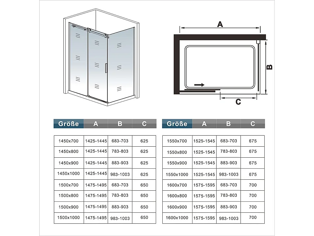 AICA Mampara Corredera Frontal+Panel Lateral,Perfil Cromado,Vidrio Antical 8mm (1425-1445)x(683-703)x1950mm
