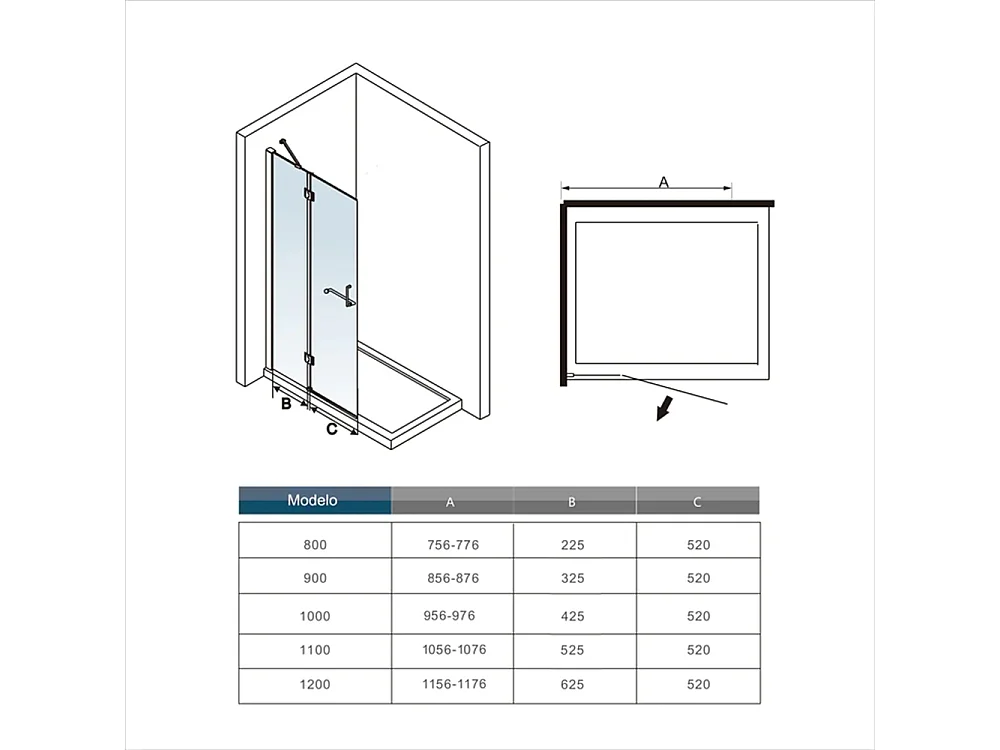 AICA Walk in Frontal Abatible Perfil Cromado Vidrio Antical 8mm (956-976)x1900mm