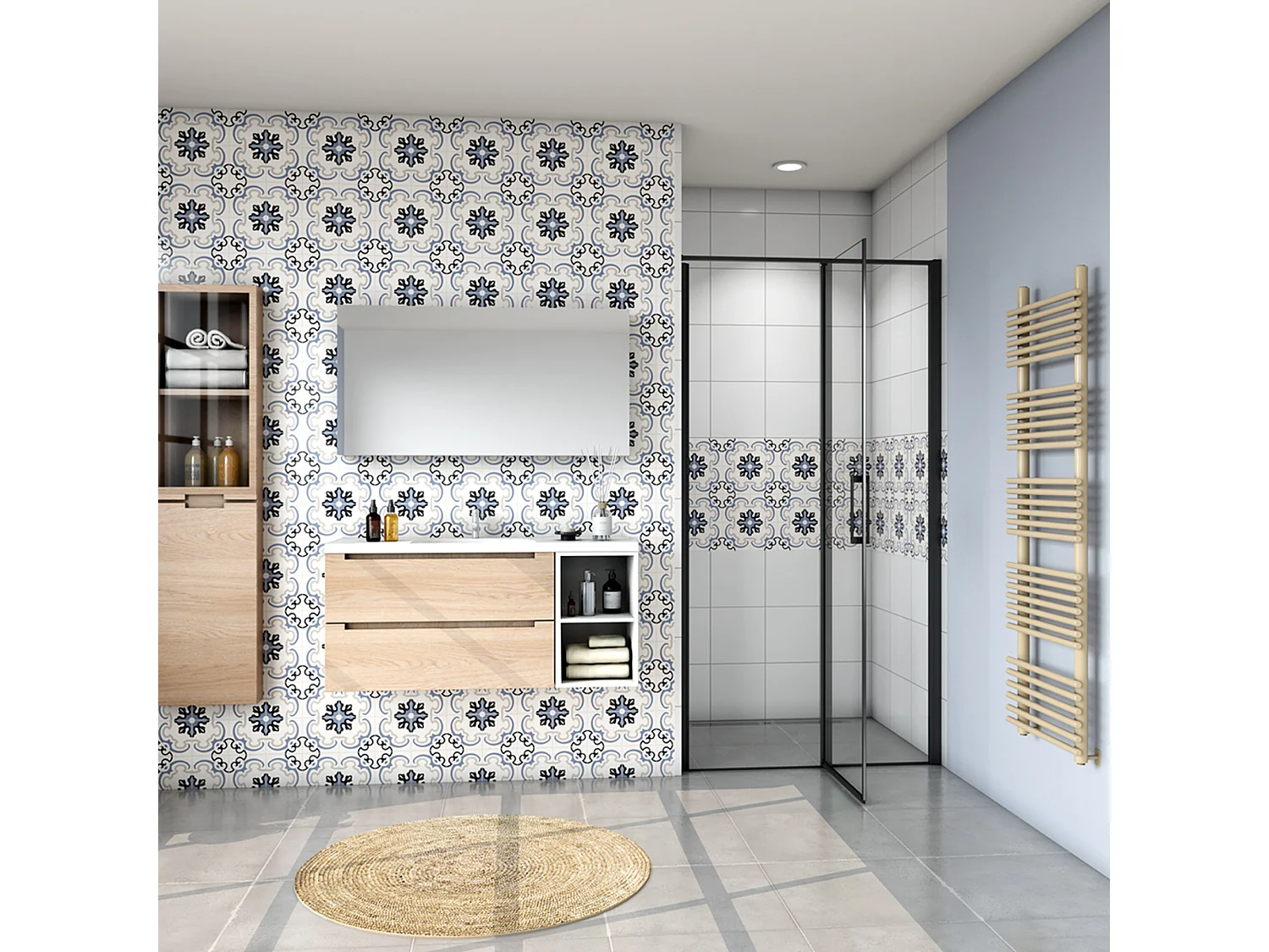 AICA Mampara de Ducha Frontal Abatible Giratoria Perfil Negro Mate Vidrio Antical 6mm (1190-1215)x1850mm