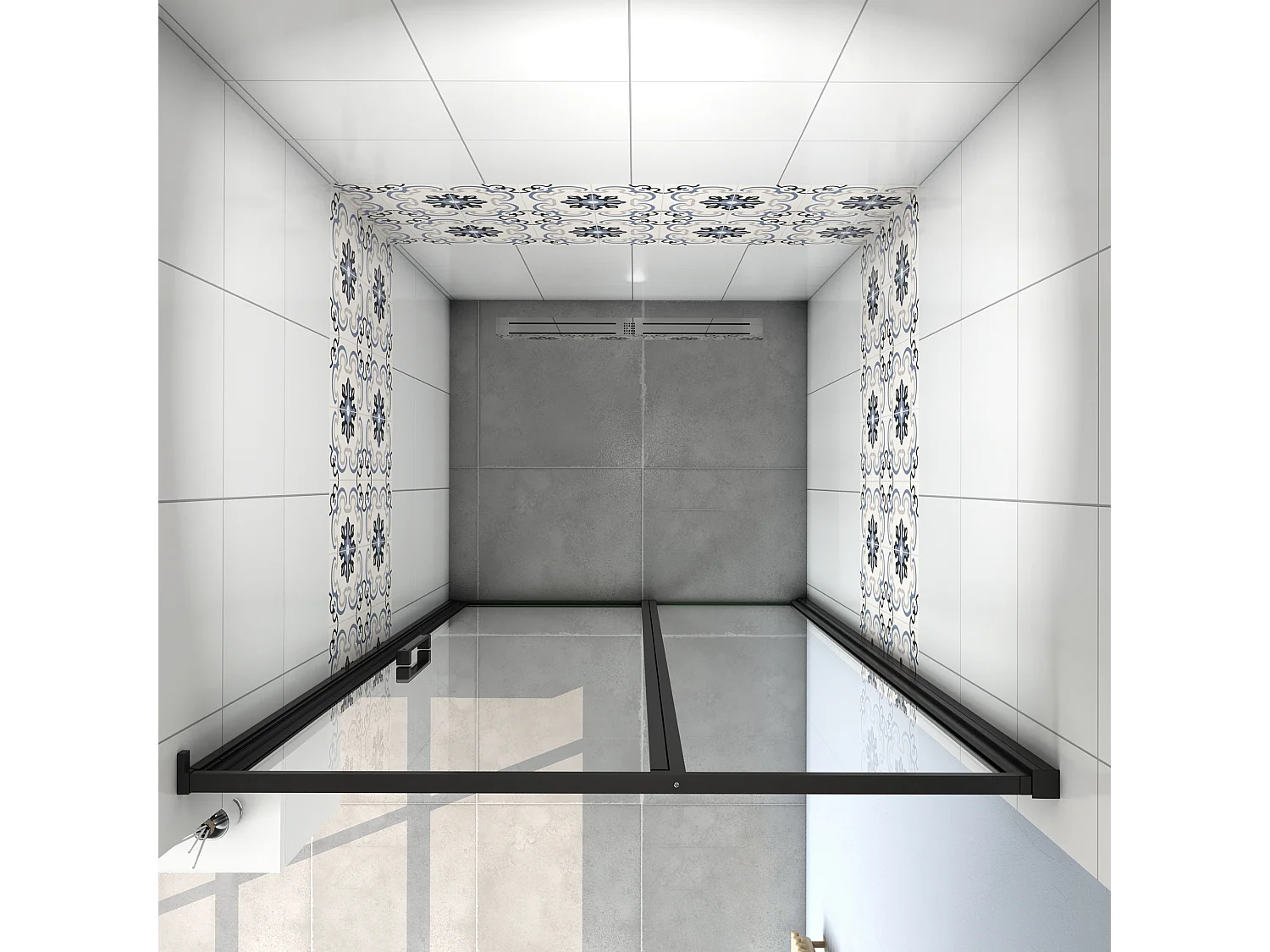 AICA Mampara de Ducha Frontal Abatible Giratoria Perfil Negro Mate Vidrio Antical 6mm (890-915)x1850mm