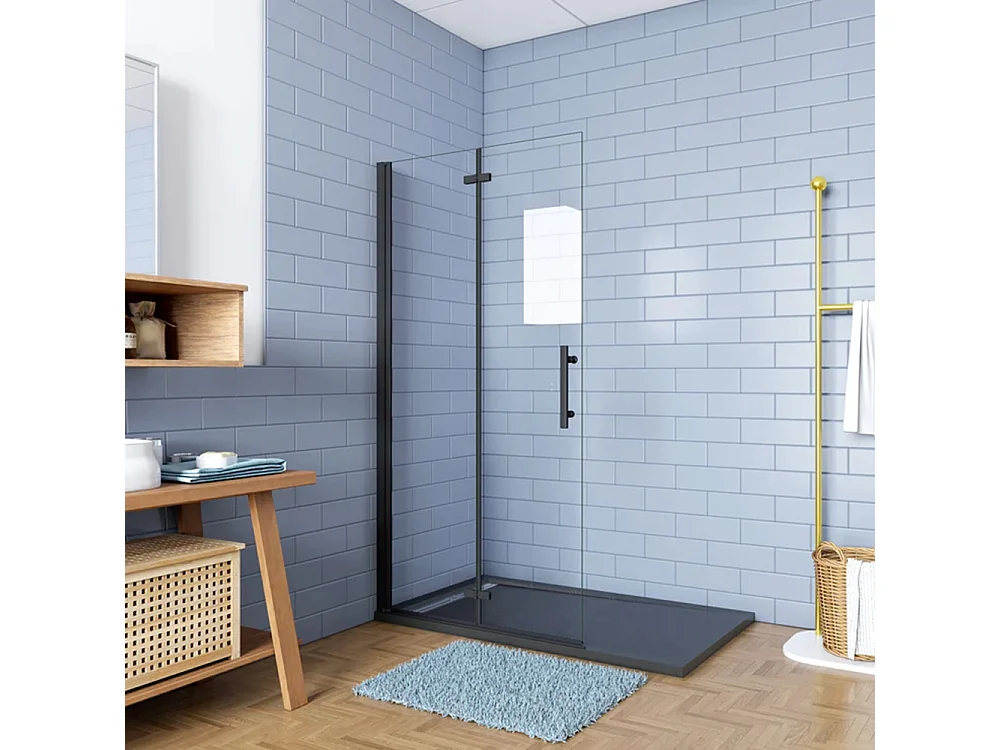 AICA Walk in 2 hojas plegables,Perfil Negro Mate,estilo industrial,5 mm cristal templado,Easyclean,Tamaño:(1045-1065)x1900mm