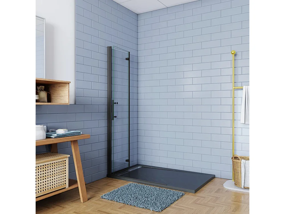 AICA Walk in 2 hojas plegables,Perfil Negro Mate,estilo industrial,5 mm cristal templado,Easyclean,Tamaño:(1045-1065)x1900mm