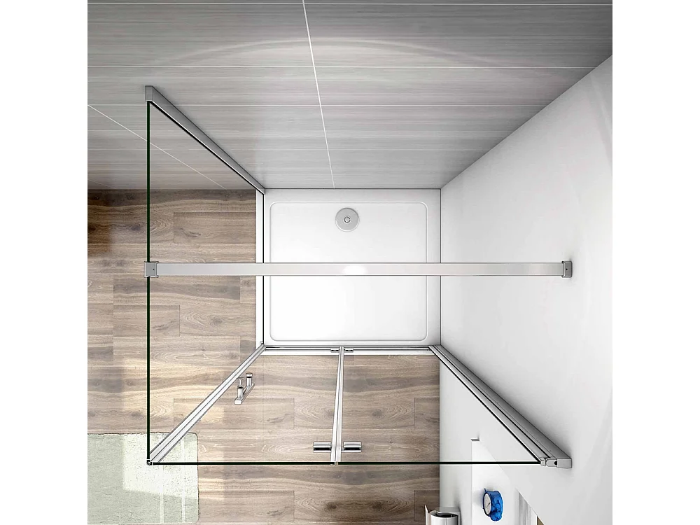 AICA Mampara de Ducha Frontal Plegable+Panel lateral,Barra 140cm,Perfil Cromado Vidrio Antical 6mm (1080-1100)x(680-700)x1950mm