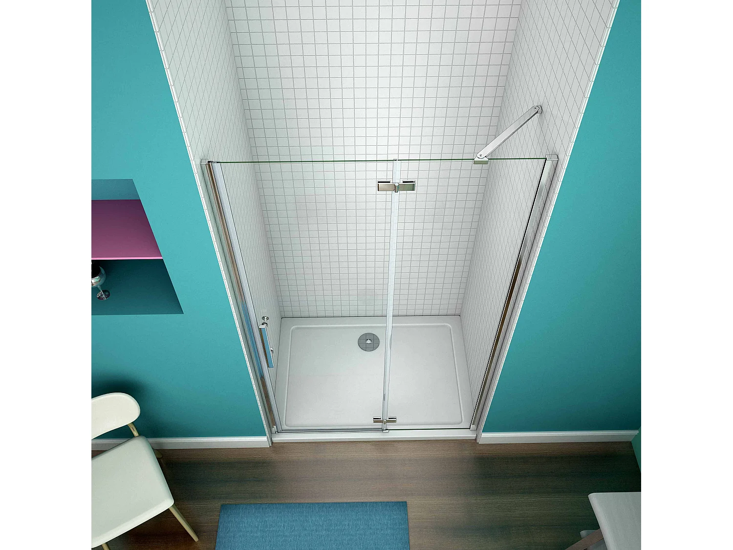 AICA Mampara de Ducha Frontal Abatible Perfil Cromado Vidrio Antical 6mm (990-1020)x1900mm