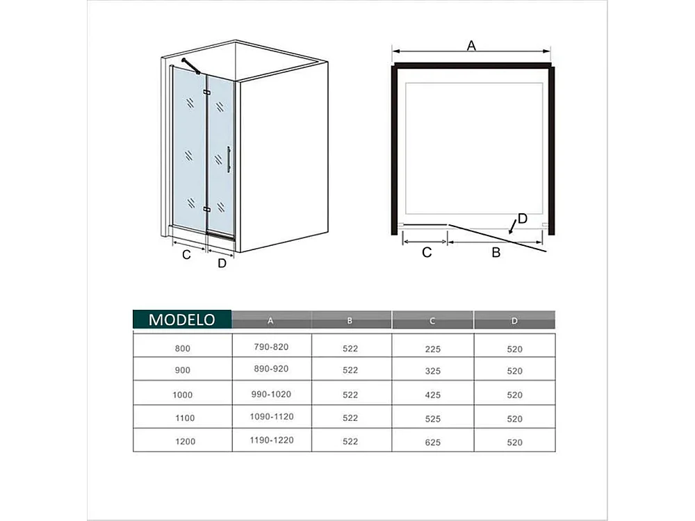 Porta de duche Bater Perfil cromado Vidro Anticalcário 6mm (990-1020)x1900mm-AICA