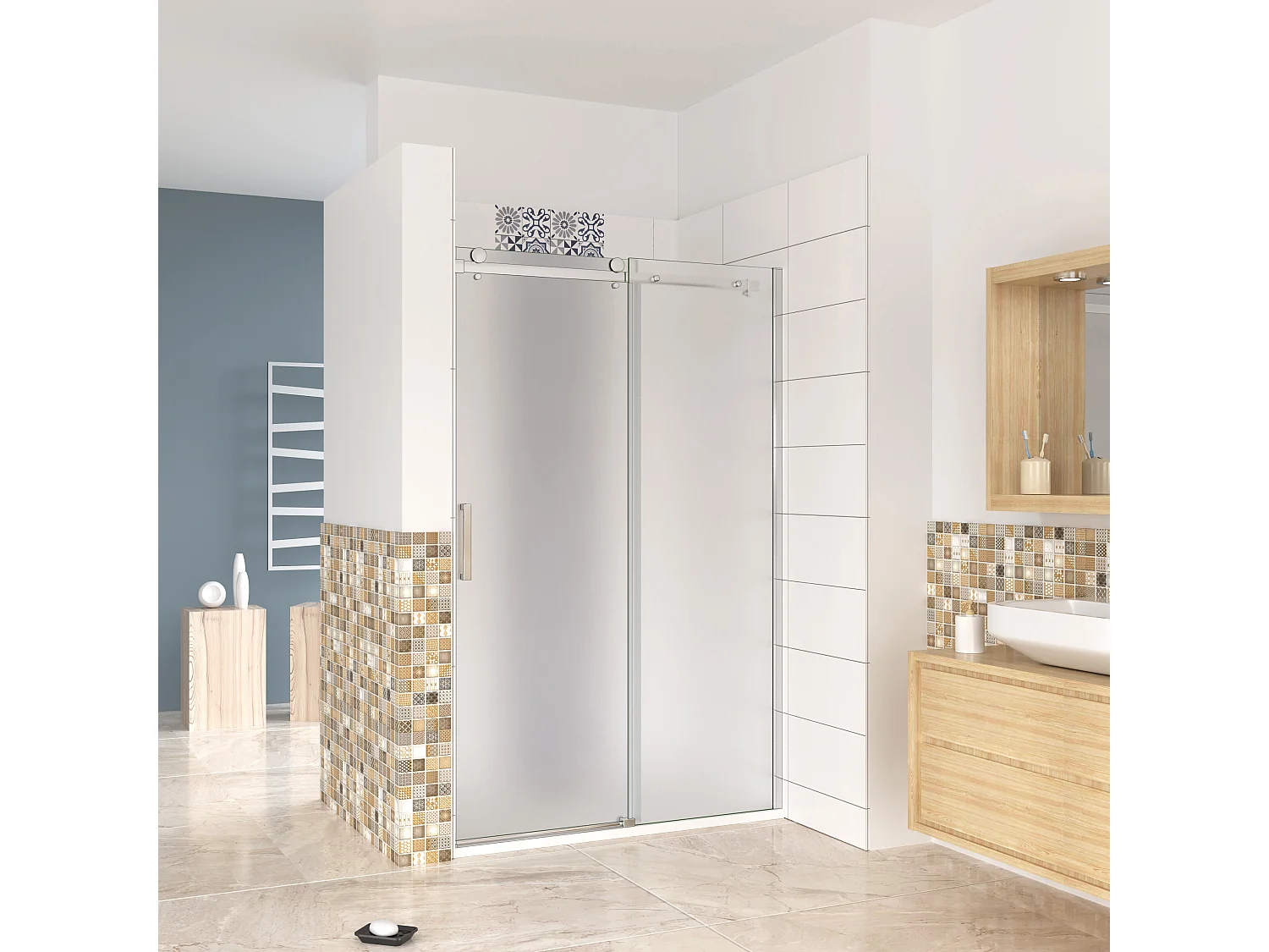 Porta de duche correr frontal Perfil cromado Vidro temperado 8mm com tratamento anti-calcário (1160-1200)x1950mm-AICA