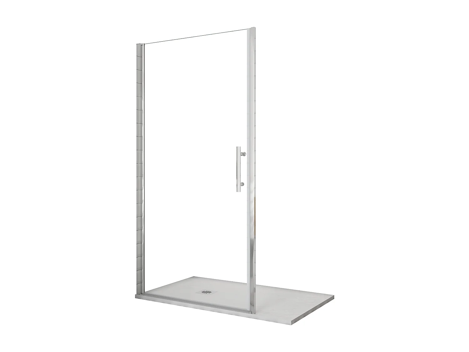 Porta de duche Bater 1 folha Perfil cromado Vidro Anticalcário 6mm (786-816)x1950mm + Base de duche 80x120x3cm textura pizarra + Ralo-AICA