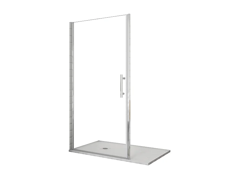 AICA Mampara de Ducha Frontal Abatible,Perfil Cromado Vidrio Antical 6mm (786-816)x1950mm+Plato de Ducha 80x120x3cm textura pizarra+Desagüe