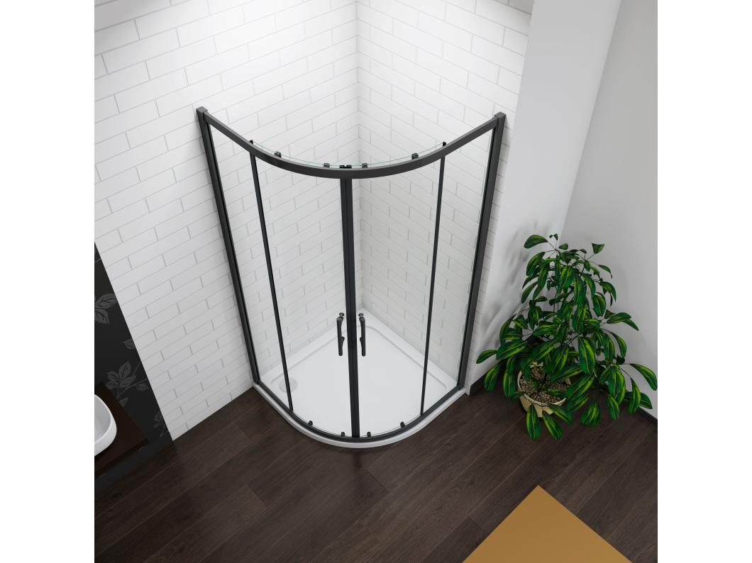 Cabine de duche 1/4 círculo correr Perfil preto mate Vidro temperado 5mm (880-900)x(880-900)x1850mm-AICA