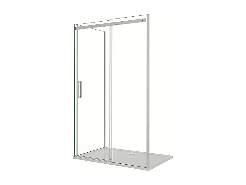 Porta de correr frontal e Painel lateral Perfil cromado Vidro Anticalcário 8mm (975-995)x(883-903)x1950mm + Base de duche 100x90x3cm + Ralo-AICA