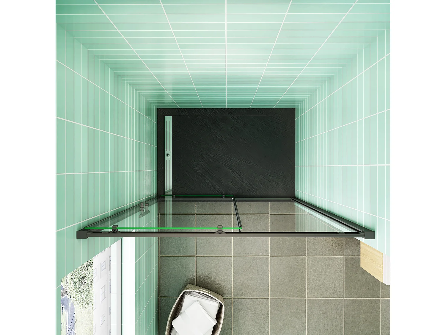 AICA Mampara de Ducha Frontal Corredera Cristal Templado 5mm Perfil Negro Mate (1160-1200)x1850mm