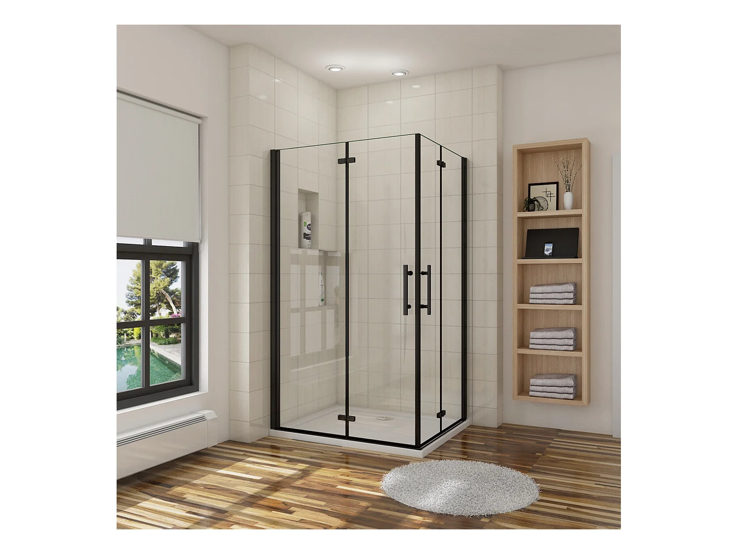 AICA Mampara de Ducha Rectangular Plegable Vidrio Templado Easyclean de 5 mm con Perfil Negro Mate,(1180-1200)x(1080-1100)x1900mm