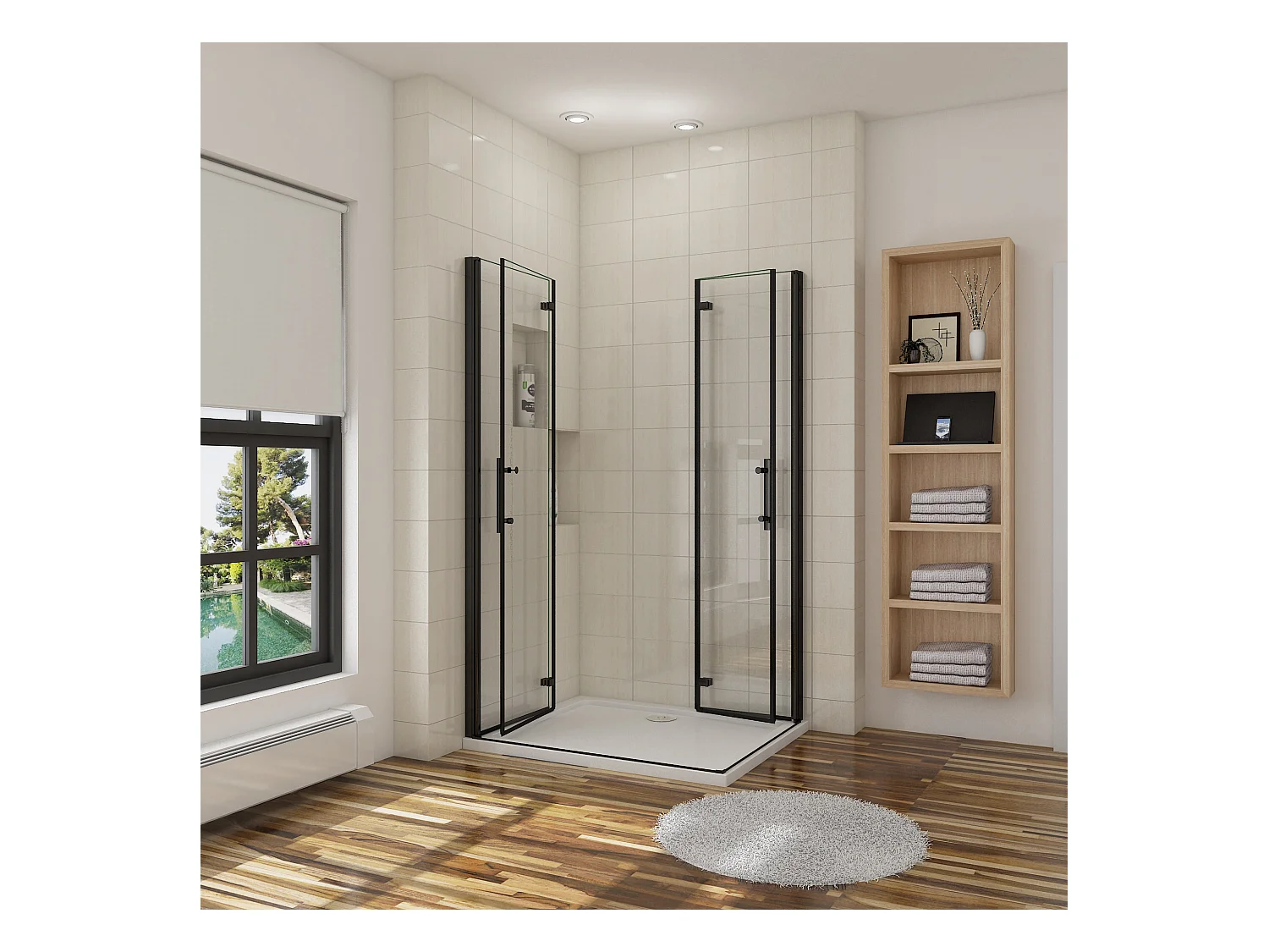 AICA Mampara de Ducha Rectangular Plegable Vidrio Templado Easyclean de 5 mm con Perfil Negro Mate,(1180-1200)x(1080-1100)x1900mm