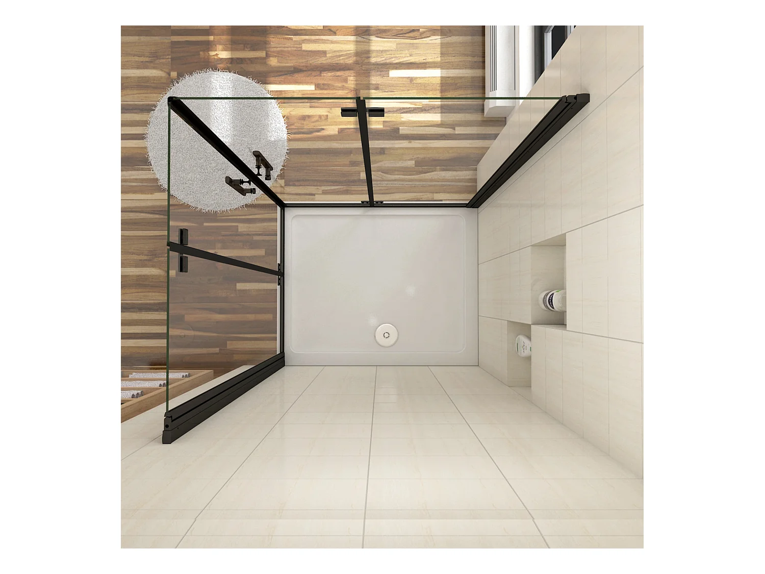 AICA Mampara de Ducha Rectangular Plegable Vidrio Templado Easyclean de 5 mm con Perfil Negro Mate,(1180-1200)x(1080-1100)x1900mm