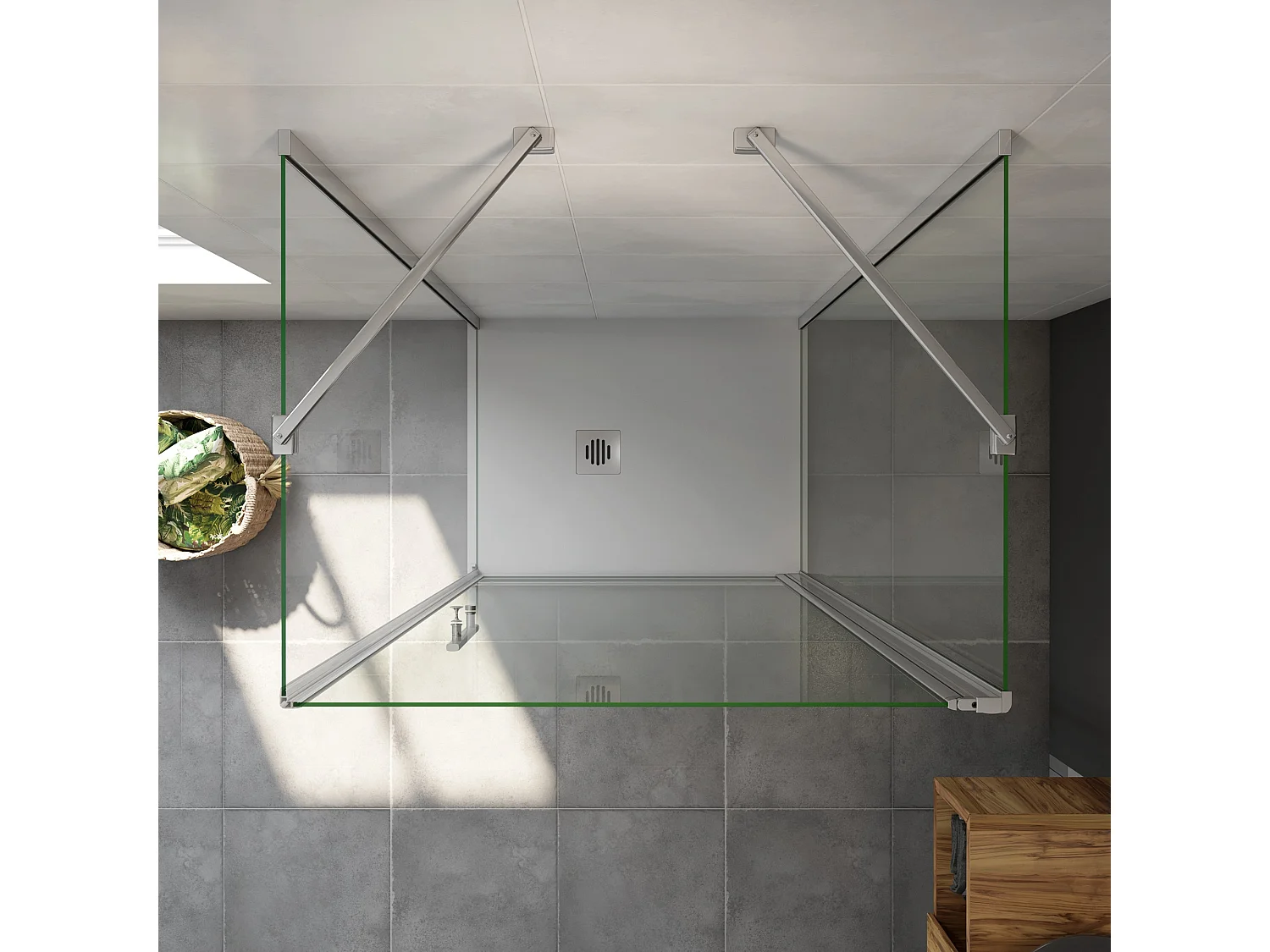 AICA Mampara de Ducha Frontal Abatible+Paneles Laterales,Vidrio Antical 6mm,Perfil Cromado (880-900)x(694-714)x(880-900)x1950mm