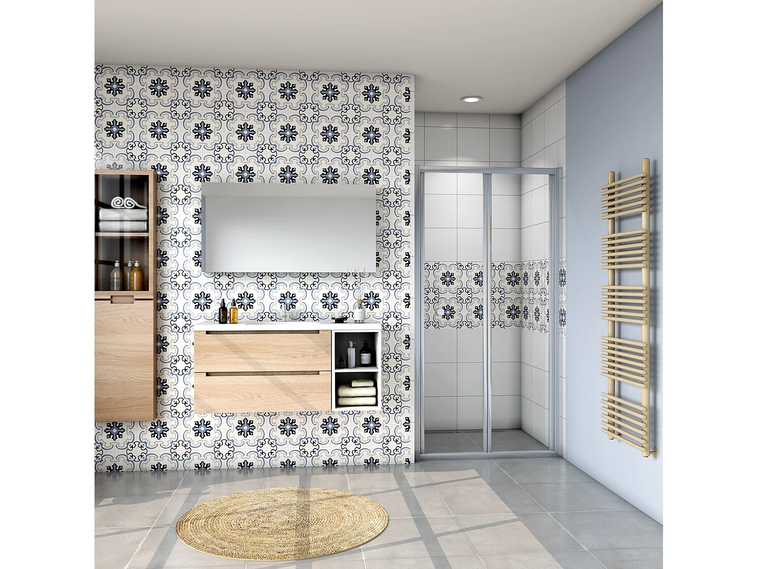 Porta de duche de fole Perfil cromado Vidro temperado 5mm (960-1000)x1850mm-AICA