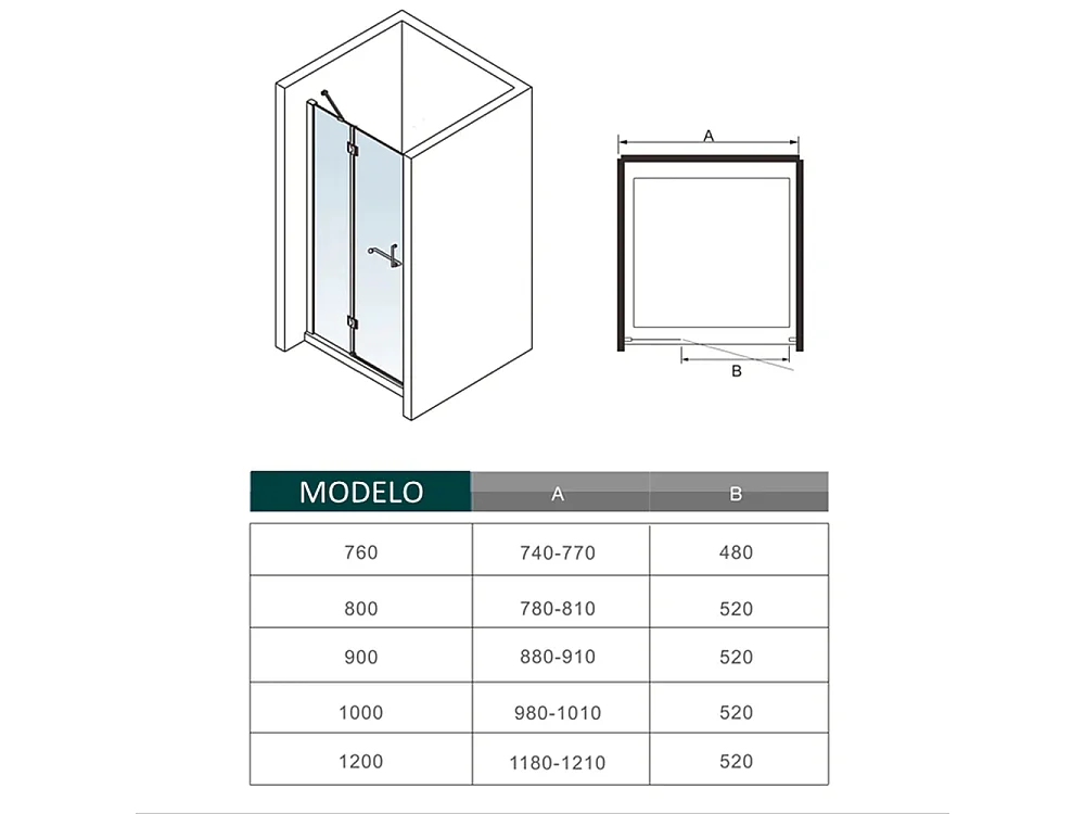 AICA Mampara de Ducha Frontal Abatible Perfil Cromado Vidrio Antical 8mm (980-1010)x1900mm