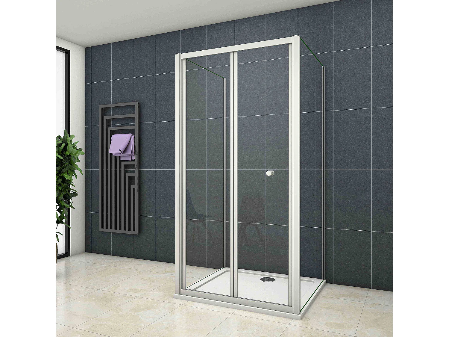 Porta de duche de fole Perfil cinza fosco Vidro temperado 5mm (879-897)x(780-816)x(879-897)x1850mm-AICA