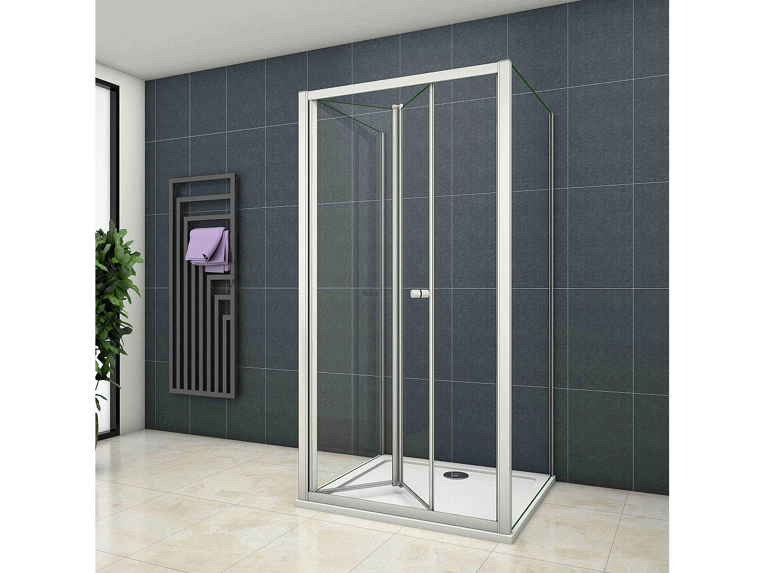 Porta de duche de fole Perfil cinza fosco Vidro temperado 5mm (879-897)x(780-816)x(879-897)x1850mm-AICA