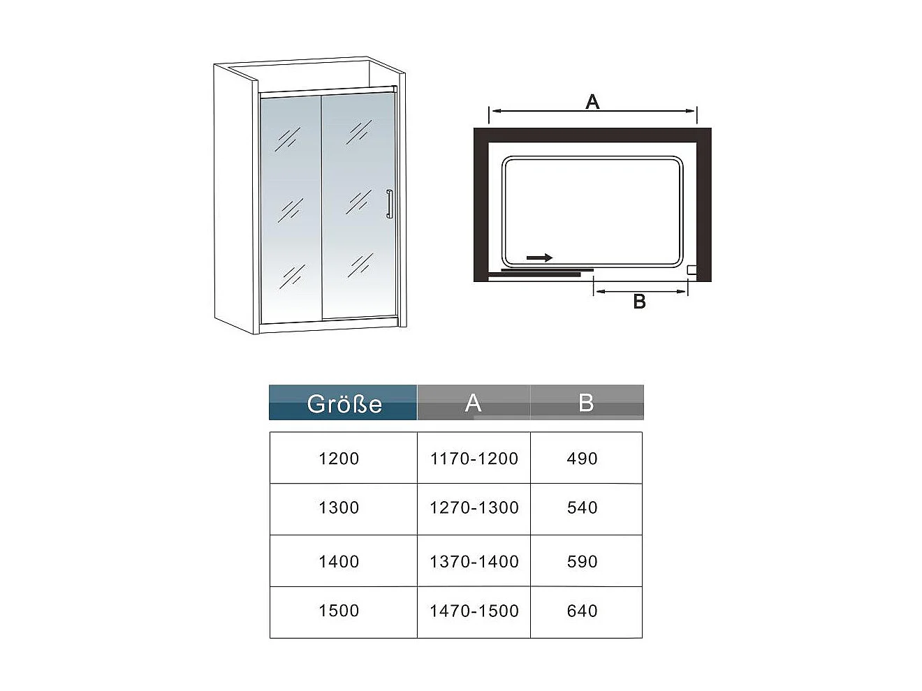 Porta de duche correr Vidro Anticalcário de 8mm Esayclean perfil preto mate Tamanho:(1160-1200)x1950mm-AICA