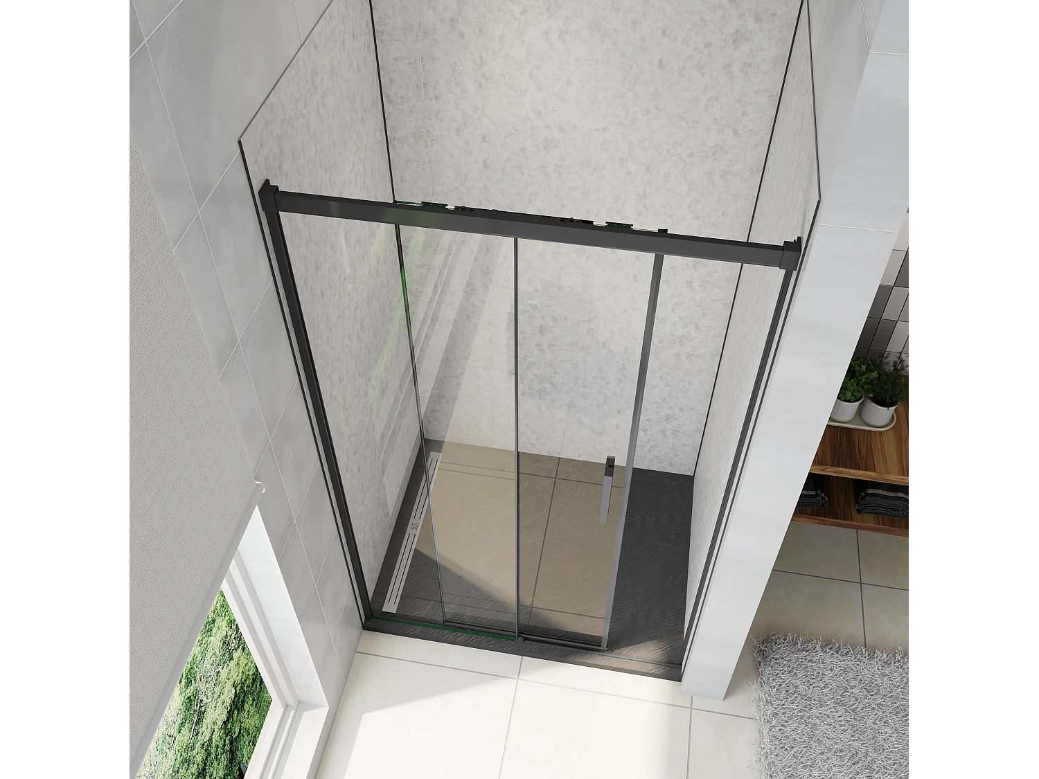 Porta de duche correr Vidro Anticalcário de 8mm Esayclean perfil preto mate Tamanho:(1160-1200)x1950mm-AICA