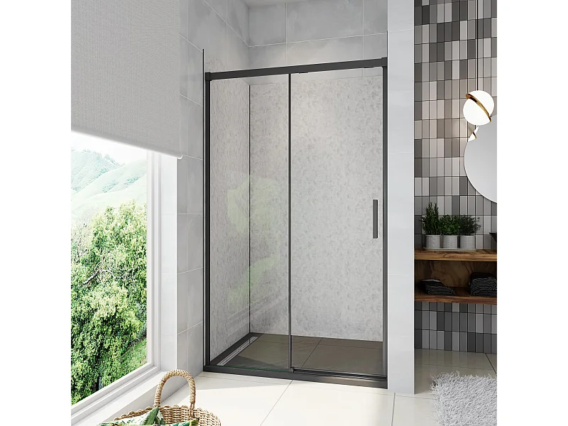 Porta de duche correr Vidro Anticalcário de 8mm Esayclean perfil preto mate Tamanho:(1160-1200)x1950mm-AICA